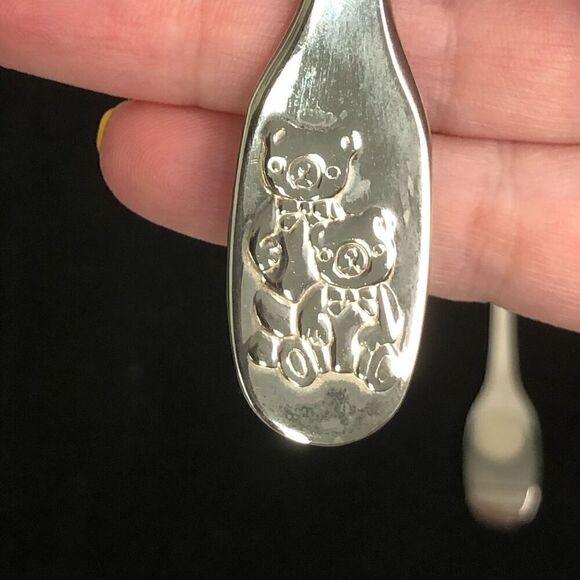 godinger teddy bear child’s spoon and fork set silver plated vintage 5 inch - Picture 4 of 5